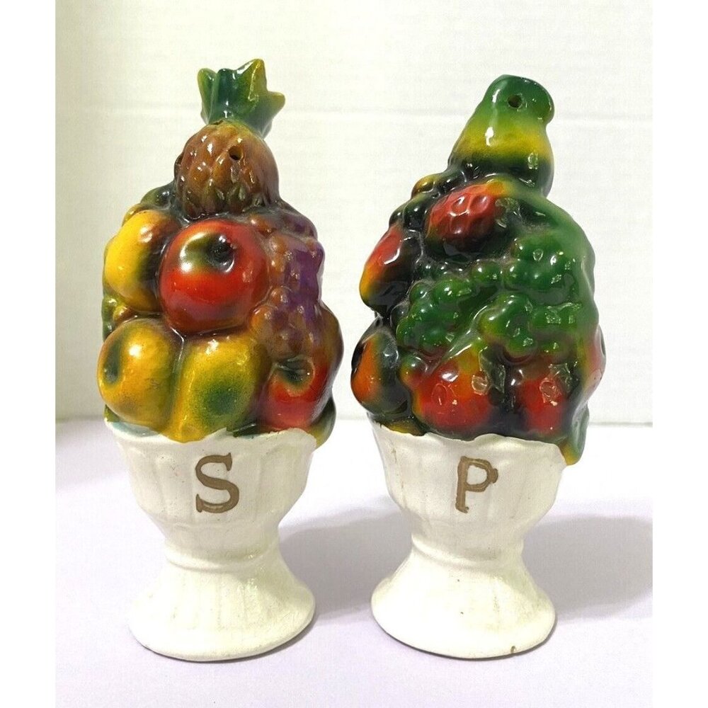 Vintage Japan Ceramic Fruit Basket Salt & Pepper Shakers l Hand-Painted Design
